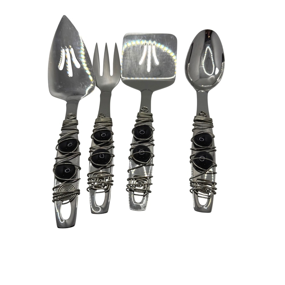 Oneida Stainless‎ Serving Set 4pc Wire Wrapped Black Bead Artisan Buffet Servers